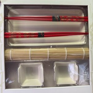 Intro To Sushi Kit Recipe Book, Serving Set, Chopsticks, Bamboo Roller NIB